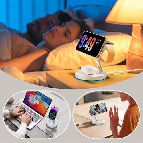 2025 Premium 3-in-1 Wireless Charging Station for i Phone 16, 15, 14, 13, 12 – Mag-Safe Compatible Charger Stand for Air Pods and i Watch – Fast, Efficient Power Hub with Sleek Design and Overcharge Protection for Home or Travel