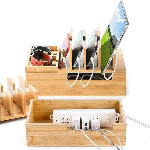 Sustainable Bamboo Multi-Device Charging Hub – Elegant Organizer for Smartphones, Tablets, Laptops & Smartwatches – Rapid Charging Solution for a Neat Workspace with Superior Compatibility and Contemporary Design