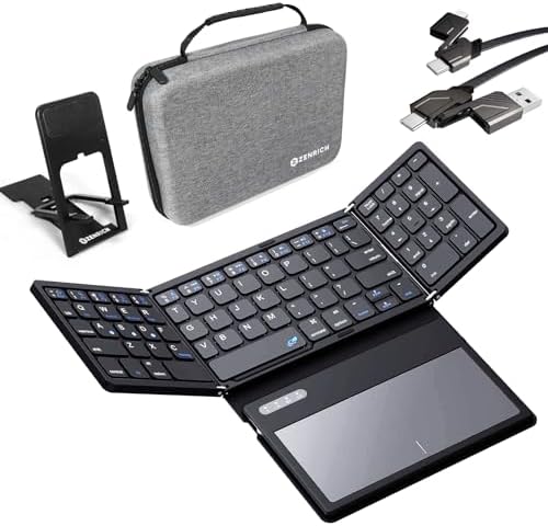 Ultimate Travel Tech Toolkit: Foldable Bluetooth Keyboard with Touchpad, Versatile Electronic Organizer Case, Multi-Device Charging Cable & Phone Stand – Perfect Travel Accessories for On-the-Go Professionals and Students