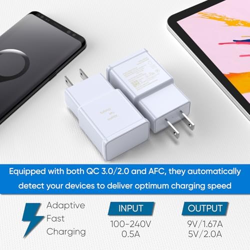 Premium Adaptive Fast Charging Block USB Wall Charger – Efficient Quick Charge Adapter for Samsung Galaxy S25/S24/S23/S22/S21/S20/S10/S9/S8/S7/Note 10 (4-Pack, White) – Maximize Charging Speed & Compatibility for Seamless Device Performance