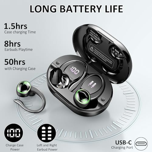 Ultimate Bluetooth 5.4 Sports Earbuds with 50-Hour Playtime, IP7 Waterproof Design, and Enhanced Deep Bass – Perfect for Fitness Enthusiasts and Runners in Vibrant Purple, Engineered for Unmatched Comfort and Superior Noise Cancellation
