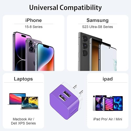 Compact USB Wall Charger 2 Pack – Low Profile Right Angle Plug Adapter for Quick Charging of i Phone 16/15/14/13/12/11 Max, i Pad Pro, Mini & Air, Samsung, Pixel – Enhanced Device Compatibility & Space-Saving Design