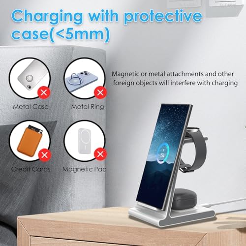 Ultra-Fast 3-in-1 Wireless Charging Dock for Samsung Galaxy Devices – Sleek Space-Saving Charger for Galaxy S25 Ultra, S24, S23, Note 20, Z Flip 6 & Fold 6 – Efficient Power Station for Galaxy Watch Ultra/7/6/5 & Galaxy Buds Pro with Overheat Protection and Modern Design for Home or Office