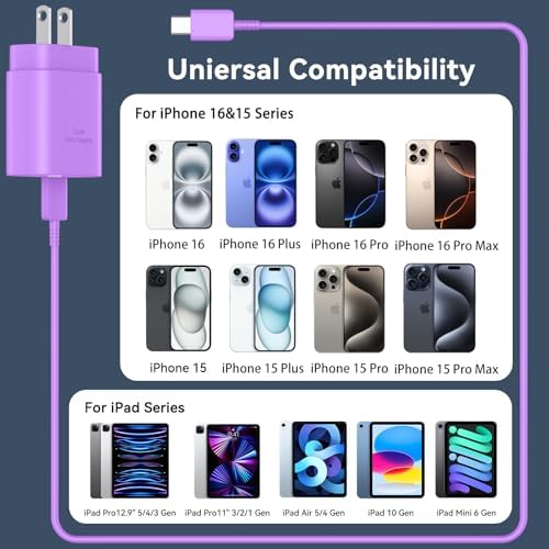 30 W USB-C Fast Charging Block with 10 FT Type C Cable – Ultimate Charging Solution for i Phone 16/15 Series and Beyond – Compact, High-Efficiency Power Adapter for Home and Travel Use – Safe and Reliable Device Charging