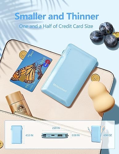 Ultra-Slim 10000 m Ah Portable Charger with Integrated Dual Cables – Fast Charging Power Bank for Android & i OS Devices – Compact Travel Essential with USB-C In/Out for Ultimate Convenience and Enhanced Compatibility