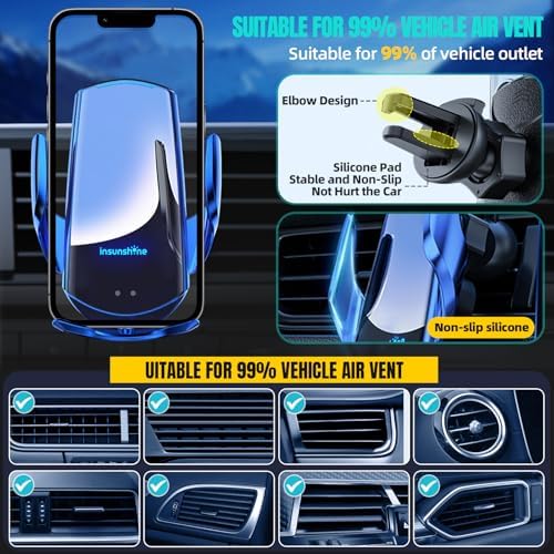 Max 15 W Fast Wireless Car Charger with Auto-Clamping Phone Holder – Qi-Certified Mount for i Phone 16/15/14/13/12 Pro Max & Samsung Galaxy S24/S23/S22/S21/S20/Note20 – Sleek Silver Design for Secure, Hands-Free Charging