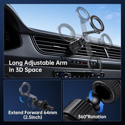 SYNCWIRE Mag Safe Car Mount Vent – Premium Magnetic Phone Holder for i Phone 12-16 | Adjustable 3 D Long Arm & Versatile Rotation | Secure Air Vent Phone Mount for Easy Navigation & Hands-Free Calls | Durable Design for All i Phone Models