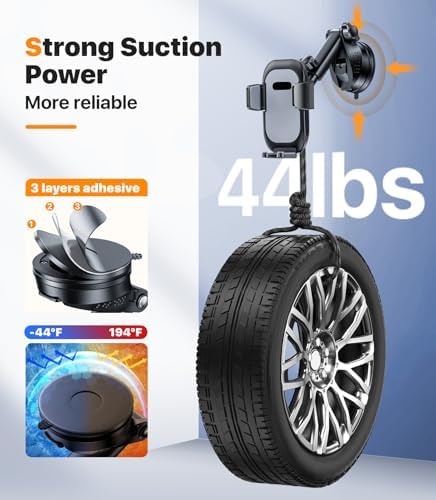 Revolutionary 360-Degree Adjustable Car Phone Holder with Superior Suction Power for Secure Dashboard and Windshield Mounting – Universal Fit for All Devices and Cases, Extended Arm Flexibility for Effortless Navigation and Hands-Free Communication