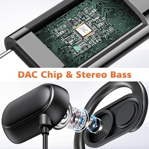 USB C Sport Earbuds with Rotatable Over-Ear Hooks – Ultimate Compatibility for i Phone 16 Plus, Samsung Z Flip Fold 6 & Google Pixel 8 – Lightweight Open Ear Design for Active Lifestyles – Built-in Microphone & Volume Control for Effortless Audio Management – Exceptional Sound Quality & Comfort for Music Enthusiasts