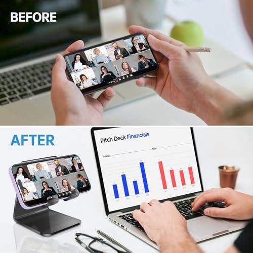 Tomorotec Adjustable Angle Acrylic Cell Phone Stand for Desk, Foldable Acrylic Phone Holder Cute for Office, Portable Non-Slip Desktop Smartphone Holder, Fit for iPhone Samsung Galaxy (Iridescent) – Enhanced Compatibility and Speed