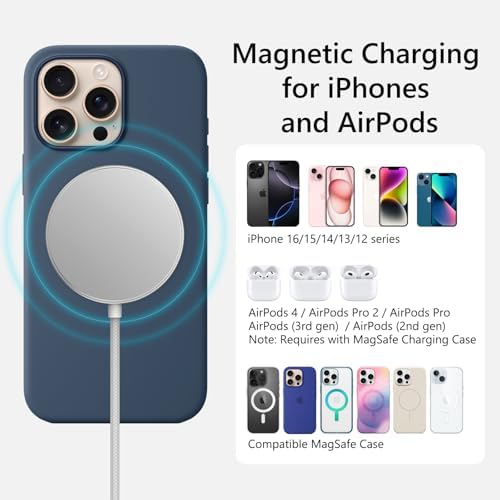 Revolutionary Mag Safe Wireless Charger – Qi2 Certified 15 W Fast Charging Pad with 1.5 m Braided Cable for i Phone 16/15/14 & Air Pods – Effortless Magnetic Alignment & PD Charger for Enhanced Convenience – Sleek White Design for Modern Aesthetics