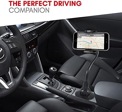 Universal Smartphone Cup Holder Mount by Macally – Adjustable Car Phone Holder for i Phone, Samsung & All Smartphones – Secure, Flexible, and 360-Degree Rotatable Design for Safe Driving and Easy Access
