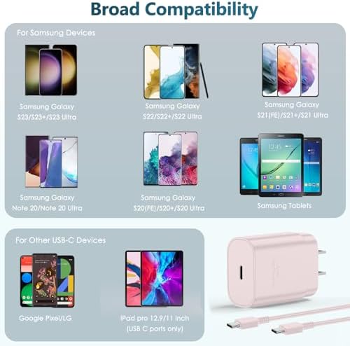 Ultimate 10 FT USB C Fast Charging Cable & 25 W Samsung Super Fast Charger Block for Galaxy S24/S23/S22 Series – Enhanced Durability & Vibrant Yellow Design for Rapid Power Boosts