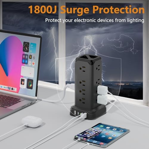 Ultimate PASSUS Surge Protection Power Strip – 6 FT Flat Extension Cord with 16 AC Outlets and 4 Fast-Charging USB Ports (2 USB-C) – Versatile Charging Station for Home, Office, and Dorm – Maximize Outlet Usage and Enhance Device Safety