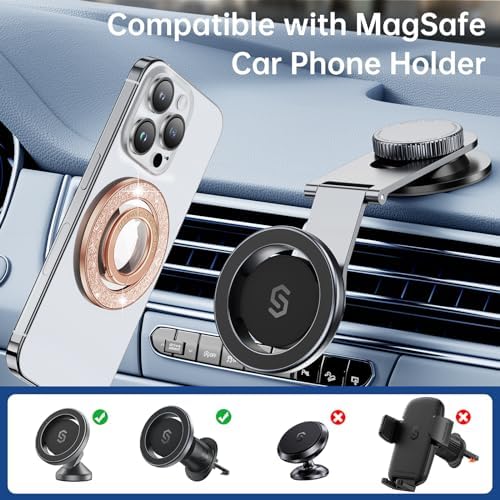 Syncwire Glamorous Magnetic Phone Grip for Mag Safe – Chic Black Diamond Ring Holder & Versatile Rotatable Kickstand – Perfectly Compatible with i Phone 15 Pro Max, 14, 13, 12 & All Android Devices – Secure, Stylish, and Multifunctional Phone Accessory