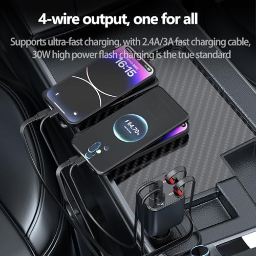 Compact 87 W Retractable Car Charger for i Phone 16 – Fast Charging USB-C Adapter for Road Trips and Daily Commutes, Essential Travel Accessory for Men and Women, Superior Compatibility and Safety Features