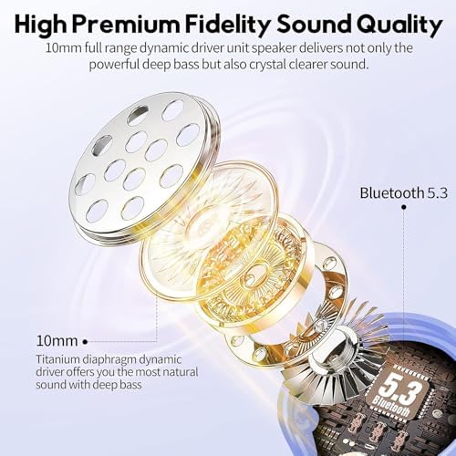 Elevate Your Sound with MOZOTER Bluetooth 5.3 Wireless Earbuds – Deep Bass & Crystal Clear Calls, 4-Microphone Noise Cancelling Technology, Lightweight Design for Ultimate Comfort, Wireless Charging Case – Perfect for i Phone and Android Users, Ideal for Workouts and Daily Adventures