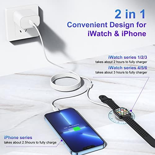 Revolutionary 2-in-1 USB C Charger for Apple Watch & i Phone – 6 FT Magnetic Fast Charging Cable with USB-C Wall Adapter – Compatible with Apple Watch Series 8/7/6/SE/5/4 & i Phone 14/13/12 – Ultimate Convenience & Enhanced Durability for On-the-Go Charging Solutions