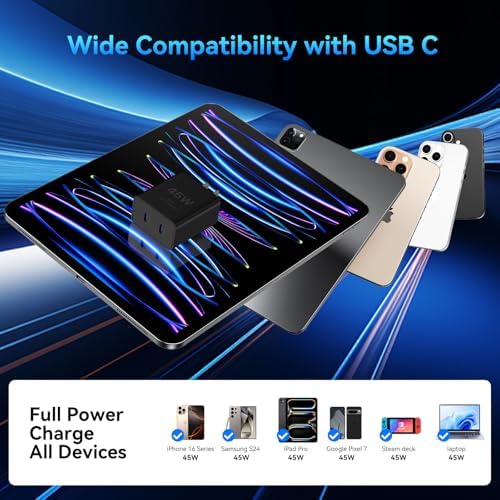 Power Up Your Devices Instantly with the 45 W Dual USB-C Fast Charger for i Phone 16 Series – Includes 6.6 FT USB-C Cable for Maximum Convenience and Compatibility with Pad Pro/Air, Galaxy S25/S24, and More – Compact, Reliable, and Efficient Charging Solution