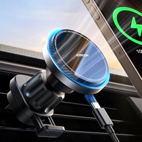 JOYROOM Mag Safe Wireless Car Charger Mount – 15 W Fast Charging with Built-in Cooling Fan for i Phone 16 Pro Max, Plus, Mini, 15, 14, 13, 12 – Secure Magnetic Holder for Ultimate Compatibility and Efficiency