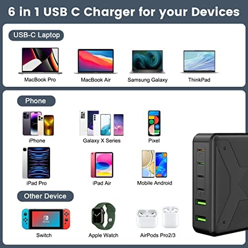 210 W 8-Port USB C Charging Hub – Versatile 65 W Fast Charger for i Phone 15/14/13/12/X & Mac Book Pro/Air – Compact Multi-Device Power Station with Advanced Safety Features for Effortless Home, Office, and Travel Charging Solutions