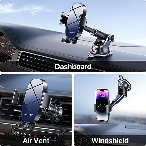 Revolutionize Your Driving Experience with the Miracase 3-in-1 Universal Car Phone Holder – Seamlessly Compatible with i Phone 16/15/14/13/12/11 Pro Max & Galaxy Devices – 360-Degree Rotation, Quick-Release & Sturdy Anti-Slip Design for Enhanced Safety and Convenience on Dashboard, Air Vent, or Windshield