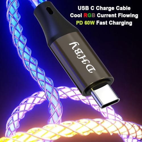 RGB USB A to Type C Fast Charging Cable Phone Charger High Data Speed Light Up Colourful RGB Current Flowing for All USB C Device-USB A to C RGB 39 Inche – Enhanced Compatibility and Speed