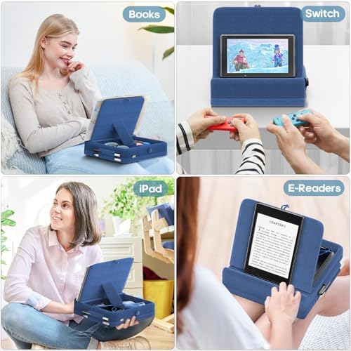 KDD Multifunctional Tablet Pillow Stand – Adjustable Foldable i Pad Holder for Bed, Lap, and Desk with Soft Pad Dock and Stylus Storage – Compatible with i Pad Pro (12.9, 10.5, 11), Air, Mini, Phones, and Books – Ultimate Comfort and Versatility for Hands-Free Use