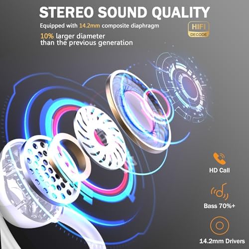 Premium Bluetooth 5.3 Wireless Earbuds – IP7 Waterproof Sport Headphones with 48-Hour Battery Life, Noise-Cancelling Mic, and 3 D Hi-Fi Stereo for Ultimate Workout Performance – Perfect for Running and Gym Enthusiasts