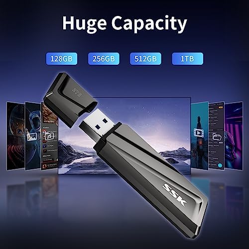 SSK 128 GB USB Flash Drive – Ultra-Fast 550 MB/s Transfer Speed with USB 3.2 Gen2 & USB-C Adapter – Versatile External Solid State Drive for Smartphones, Mac Book Pro/Air, and More – Effortless File Access, Enhanced Compatibility & Portability