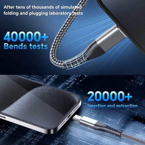 Ultra-Durable 5-Pack i Phone Charger Cables – Versatile 3, 6, & 10 FT USB A Fast Charging Cords for i Phone 16/15 Pro Max & Samsung Galaxy S10/S9/S8 Plus – Tangle-Free Design in Sleek Gray – Maximum Compatibility & Performance for Home and Office Use