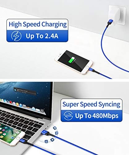 JSAUX 6 ft MFi Certified Lightning Cable for i Phone & i Pad – Durable Nylon Braided Fast Charging Cord, Compatible with i Phone 14/13/12/11/Xs Max/XR/8/7/6 s/6 Plus/SE – High-Speed Data Transfer in Stylish Blue Finish