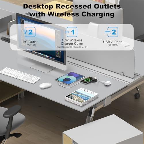 Revolutionize Your Workspace with the 3-Inch Recessed Power Grommet – Featuring 15 W Wireless Charging and 20 W USB-C Fast Charging Outlets, Plus Dual AC Power Ports and 6 ft Extension Cord for Ultimate Flexibility and Organization