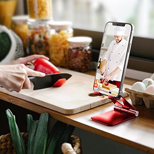 TOPGO Adjustable Cell Phone Stand, [Fully Foldable & Wide Compatibility] Desktop Stand Holder with Charging Port for iPhone, iPad, Kindle, Tablets, Switch – Silver – Enhanced Compatibility and Speed