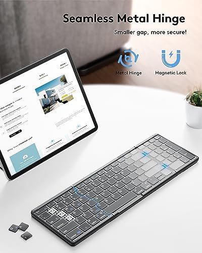 Samsers Wireless Foldable Bluetooth Keyboard with Numeric Keypad – Multi-Device Support for i OS, Android, Windows & Mac – Portable Travel-Friendly Design in Premium PU Leather, Effortless Typing Anywhere!