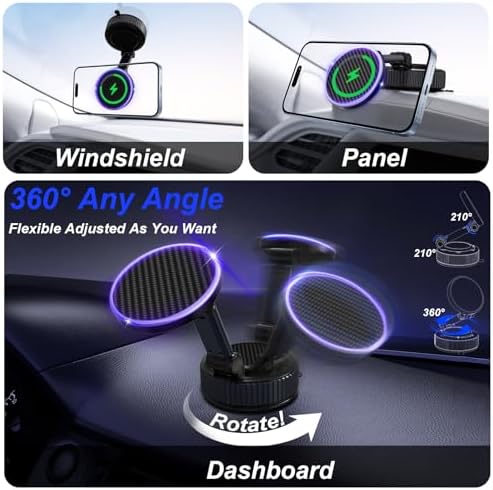 Revolutionary 15 W Magnetic Car Charger Holder – Cutting-Edge 360° Suction Mount for Effortless Wireless Charging, Ideal for i Phone & Android with Superior Mag Safe Compatibility – Compact, Portable, and Unrivaled Stability for All Surfaces