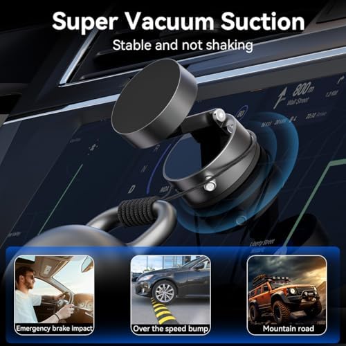 Electric Magnetic Car Phone Holder, 360 Rotation Vacuum Suction Cellphone Mount Foldable Car Mount Stand for iPhone12-16,Mirror/Glass/Screen/Smooth Surface (Not Charge Phone) – Enhanced Compatibility and Speed