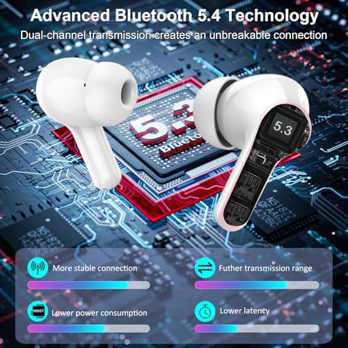Unleash Superior Sound with Motost Premium Wireless Earbuds – Advanced Bluetooth 5.4 Technology, Hi-Fi Stereo Audio, Enhanced ENC Noise Cancellation for Crystal-Clear Calls, 40-Hour Playtime with Dual LED Charging Case, IP7 Waterproof for All-Weather Use, Chic Pink Design Ideal for Active Lifestyles and Music Aficionados – Your Ultimate Audio Companion