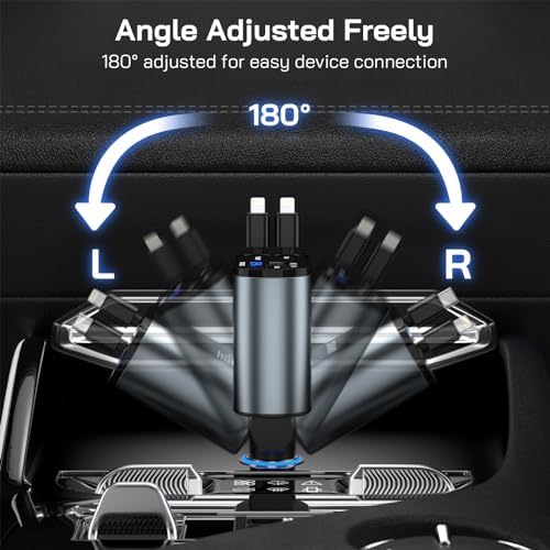Dual-Output 69 W Retractable Car Charger Set – 4-in-1 Fast Charging Adapter with Type C and Lightning Cables for i Phone 12-16 & Samsung S23/S24 – Compact Design for Seamless Multi-Device Power on the Go