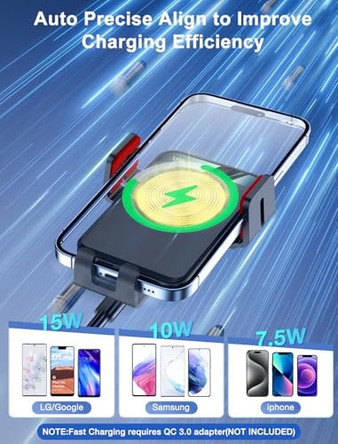 MOKPR Wireless Car Charger – Smart Auto-Clamping Air Vent Mount for Fast Charging (15 W/10 W/7.5 W) – Compatible with i Phone 15/14/13/12/11 and Samsung Galaxy – Stylish Pink Design for Modern Vehicles – Effortless Device Stability and Charging On-the-Go