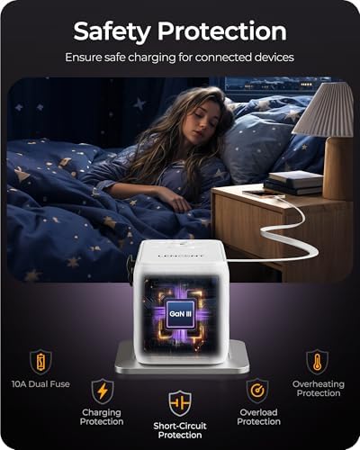 LENCENT 85 W Universal Travel Adapter with Retractable USB-C Cable – High-Speed International Plug Converter Featuring 3 Type-C & 1 USB-A Ports for Effortless Worldwide Charging – Your Ultimate Travel Essential for Maximum Compatibility, Fast Charging, and Ga N Technology Efficiency