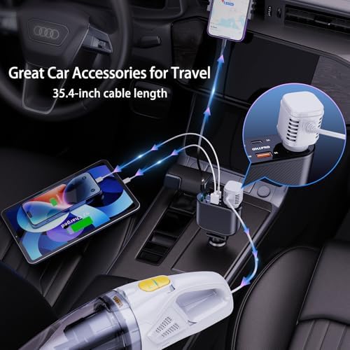 OHLPRO 168 W Retractable Car Charger Adapter – 5-in-1 Fast Charging Solution with Universal USB-C & USB i Ports, Built-in Replaceable Fuse for Enhanced Safety, Ideal for Smartphones, Tablets, GPS & More – Compact Design for Effortless Storage and Convenience