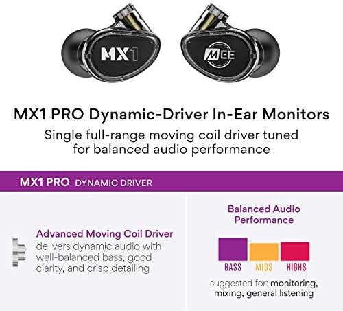 MEE audio MX1 PRO Dynamic Driver In-Ear Monitor Headphones – Professional Quality Sound Isolation Earbuds with Memory Wire Comfort, Detachable Cables, and Transparent Design for Musicians and Audiophiles – Exceptional Audio Clarity for Live Performances and Studio Sessions
