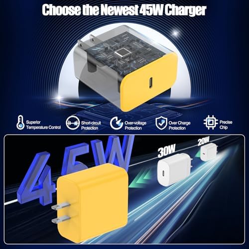 45 W USB-C Fast Charger Bundle for i Phone 16/16 Pro Max & 15/15 Pro Max – 2-Pack 10 FT Type C Cables, PD 3.0 Power Delivery Adaptor for i Pad Pro, Mac Book Air/Pro M1/M2, Air Pods – Stylish Purple Design with Enhanced Charging Speed and Compatibility