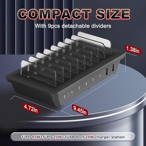 Ultimate 200 W Multi-Device Charging Station with 8 Ports – Fast USB-C Charger for Mac Book Pro/Air, 20 W PD Ports, 4.8 A USB Compatibility – Streamline Your Power Needs with Enhanced Speed and Safety Features