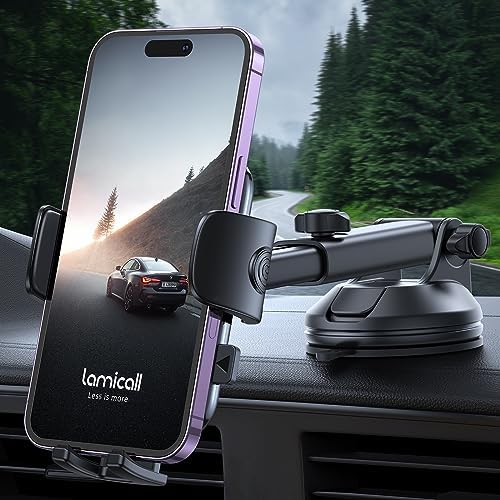 Lamicall 360° Adjustable Car Phone Holder with Military-Grade Suction Cup – Secure Smartphone Mount for i Phone 16 & Galaxy Models – Effortless Quick-Release Design for Safe Driving and Optimal Viewing Angles in Any Vehicle