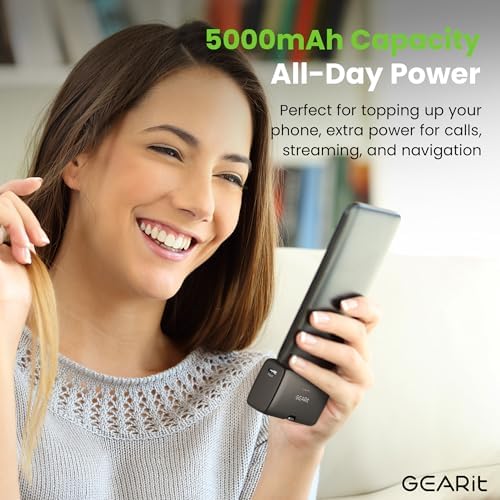 Ultra-Portable 5000 m Ah Power Bank – Dual Output Mini Charger with Integrated USB-C & Lightning Connectors for Effortless Charging of i Phone 15/16 & Android Devices – High-Speed Power Delivery, LED Indicator, and Kickstand for Travel Efficiency