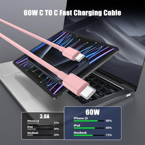 6-Foot USB C Cable for i Phone 15 – 3-Pack Durable Woven Fast Charging Solution for i Phone 16, Mac Book Pro, and Samsung Galaxy S23 Ultra – Optimal Length for Home, Office, and Travel Use – 60 W Power Delivery & High-Speed Data Transfer
