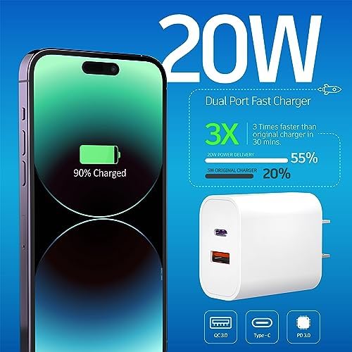 20 W Dual-Port USB C Charger Block – Fast Charging Adapter for i Phone & Samsung Galaxy – 3-Pack Power Wall Plug with PD & QC Technology for Home, Office, and Travel – Compact, Lightweight, Enhanced Compatibility for Rapid Device Charging – Perfect for i Phone 16/15/14/13/12/11/Pro Max/XS/XR/X Users
