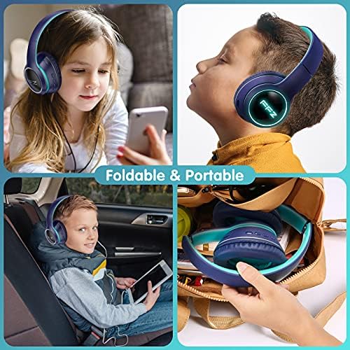 Vibrant Purple Kids Bluetooth Headphones – Safe Listening with Colorful LED Lights, Ultra-Comfort Earpads, Built-in Microphone, and Travel-Friendly Foldable Design for School & Adventure – Perfect for Online Learning and Playtime